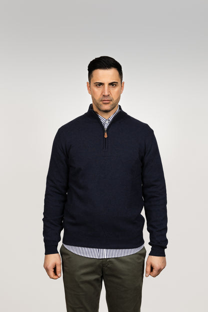 Navy Wool Half-Zip Sweater
