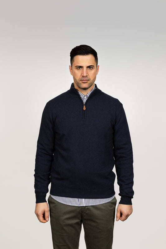 Navy Wool Half-Zip Sweater