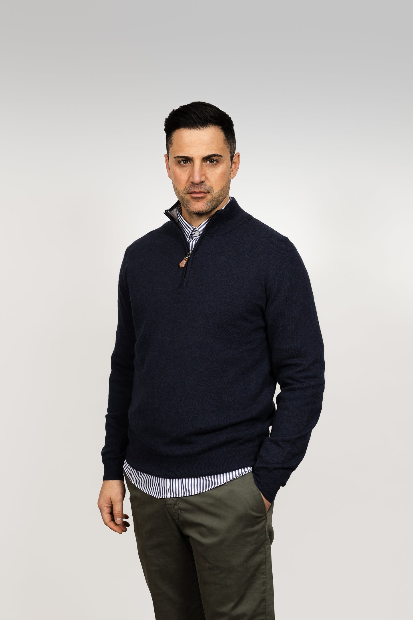 Navy Wool Half-Zip Sweater