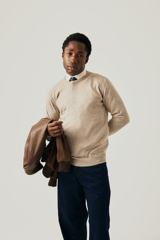 Beige Knitted Crew Neck Pullover