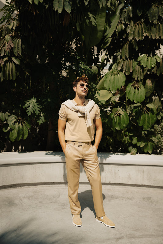 Beige Knitted Polo Shirt